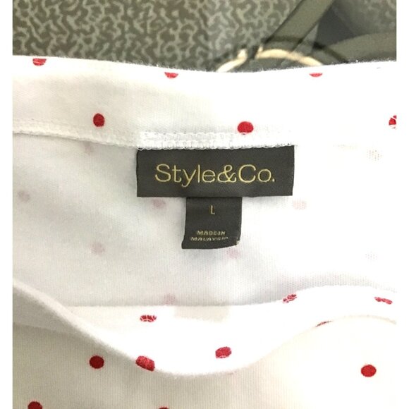 STYLE & CO. WOMENS WHITE /RED POLKA DOTS 1/2 SLEEVE TOP SIZE LARGE - Picture 4 of 6
